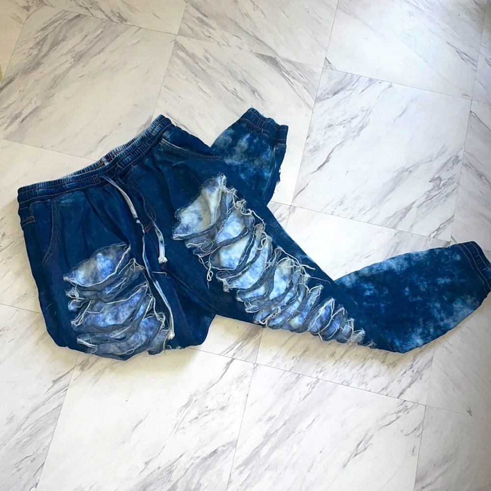 Faded tie dye ripped joggers